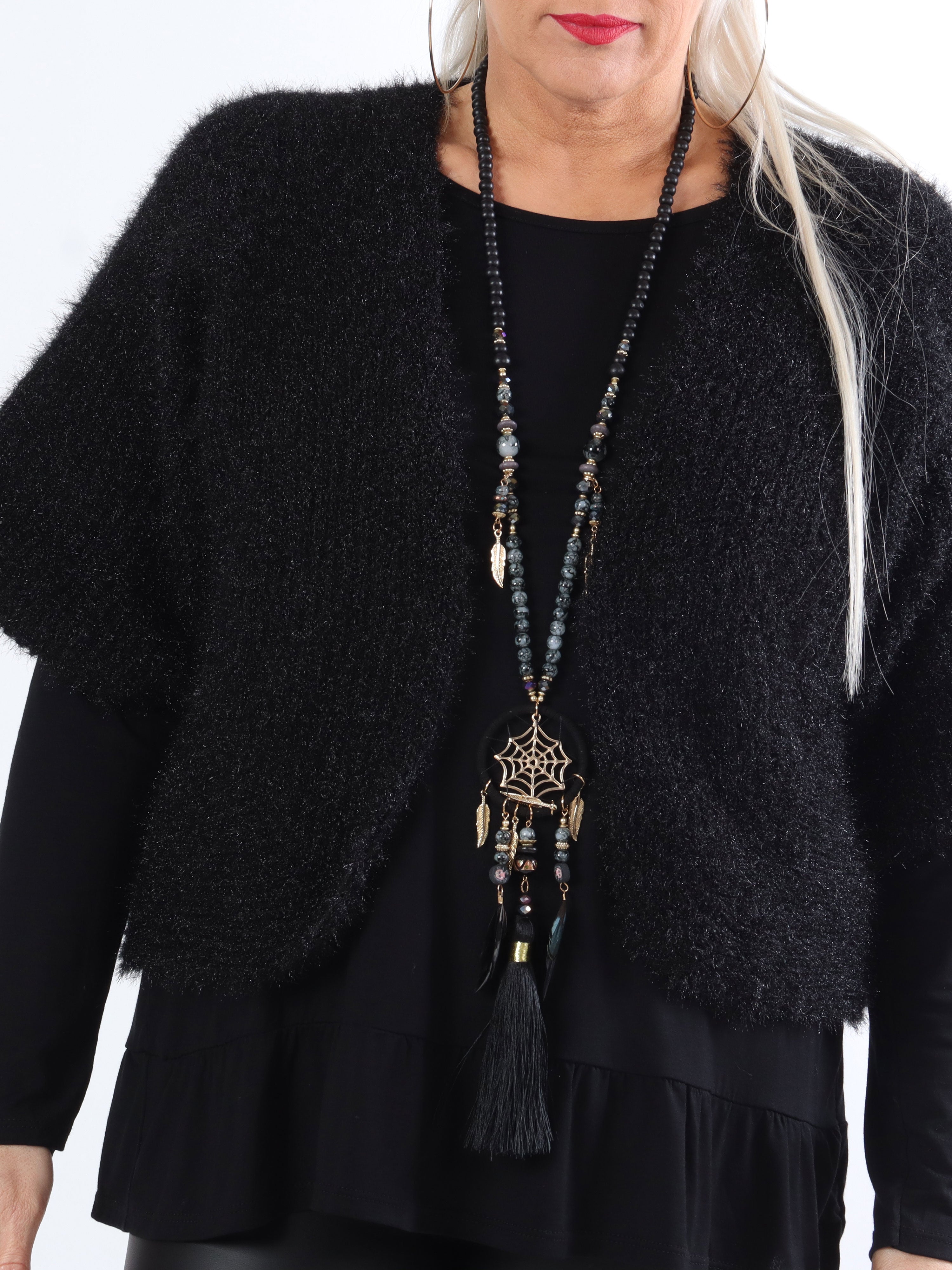 Franca - Söt fluffig plus size bolero i stickad form - Coral